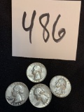 FOUR 1960-64 SILVER Washington quarter coins in very good condition