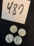FOUR 1960-64 SILVER Washington quarter coins in very good condition