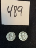 pair of 1947 and 1948 SILVER Washington quarter coins in very good condition