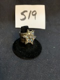 unusual antique Sterling ring with 6 sided star and jewels