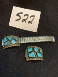 signed WAYNE C sterling Turquoise watch band 24 grams