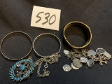 FIVE vintage bracelets Sterling charm bracelet weight 54 grams