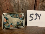 Vintage Seal Silver Belt Buckle Inlaid Turquoise And Stones Signed!