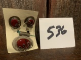 Antique Sterling & Ruby Brooch & Earrings