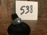 Beautiful Antique Sterling & Aquamarine Inlaid Ring