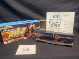 Vintage Athearn Ho Scale Model Train 50 Ft Flat With 2 Vans Sante Fe B & O Tofcee Service
