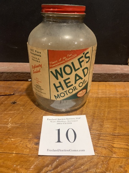 Original Wolf's Head Motor Oil 100% Pennsylvania Motor Oil 1 Us Quart Glass Bottle With Original Wh