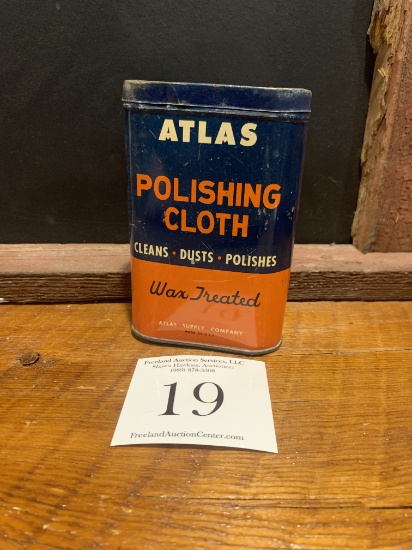 Antique Atlas Polishing Cloth Metal Advertising Tin
