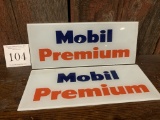 Pair Of Mobil Premium Original Antique Gas Pump Glass Advertising