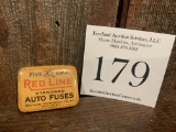 Antique Red Line Standard Auto Fuses Advertising Tin