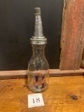 Huffman Mfg Company Dayton, Ohio Original Glass Oil Bottle With Metal Top And Cap One Liquid Quart E