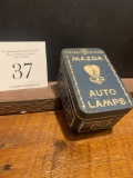 Antique Metal Mazda Auto Lamps Advertising Tin With Bulbs