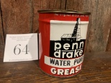 Original Penn Drake Water Pump Grease Pennsylvania Refining Company Advertising Metal Can