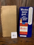 Nos Winston King Size Cigarette Metal Advertising Thermometer In Original Carboard Box From 1960s