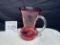 Vintage Hand Blown Cranberry Glass Pitcher With Attached Red Handle Antique