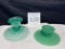 Pair Of Green Depression Glass Candle Holders Antique