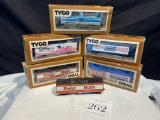Group Of Five Vintage Tyco Ho Train Advertising Box Cars Baby Ruth Purina Etc… In Original Boxes