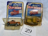 Pair Of Vintage Nos Off Roader Road Tough Die Cast Metal Pick-up Trucks In Original Packages
