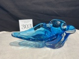 Mid Century Blue Art Glass Unusual Paperweight Bowl