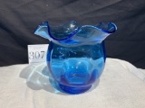 Antique Hand Blown Vintage Art Glass Blue Large Vase 6 1/2