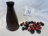 Antique Leather Early 1900s Pool Billiards Bottle With Pool Peas Pills From Vintage Pool Hall