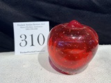 Antique Red Glass Controlled Bubble Apple Paperweigt
