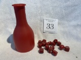 Vintage Tall Red Billiards Pool Bottle With Red Pool Peas Pills From Vintage Pool Hall