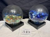 Large Group Of 100s Of Antique Marbles Some Onion Skins With Glass Holders