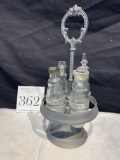 Unusual Antique Small Glass And Pewter Cruet Set