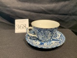 Antique Geisha Girl Blue White Cup And Saucer