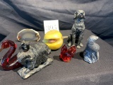 Group Of Seven Paperweights Including Dog Paperweights