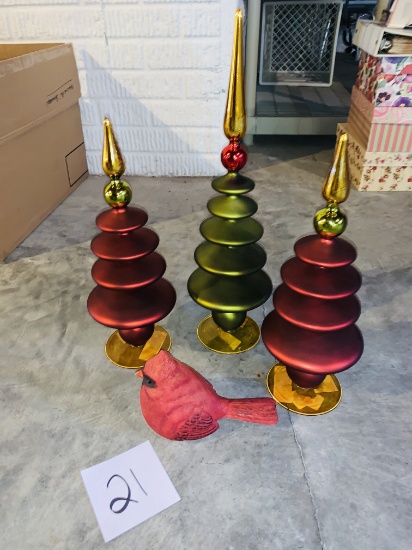 Large Art Van Christmas Tree Type Decorations And Cardinal