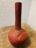 Tall Unusual Red Native American Bottle Vessel Round Bottom