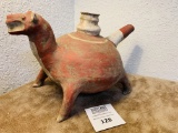 Large Red And White Animal Effigy Pipe Vessel Could Be A Bear, Wolf Or Dog