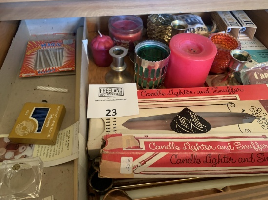 Vintage Candle Snuffers In Original Boxes And Other Items In Drawers