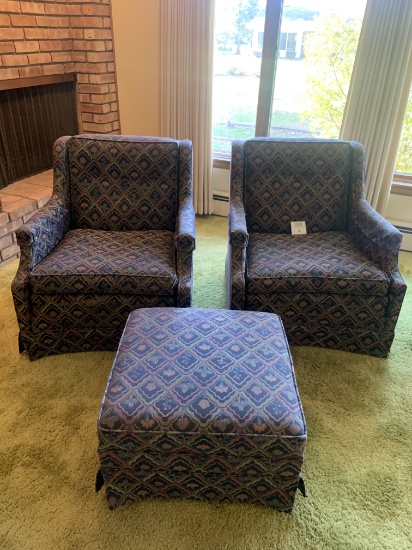 Pair Of 1980s Style Living Room Chairs With Ottoman Very Good Condition