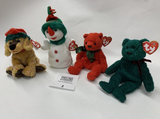 Four Christmas Beanie Babies From 2000 & 2001 Mistletoe