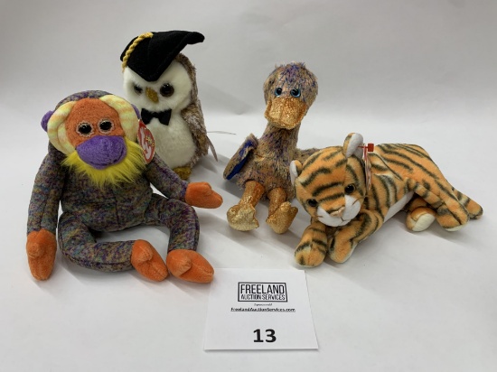 Four Unusual Beanie Babies! India, Dinky, Smarter, & Bananas!