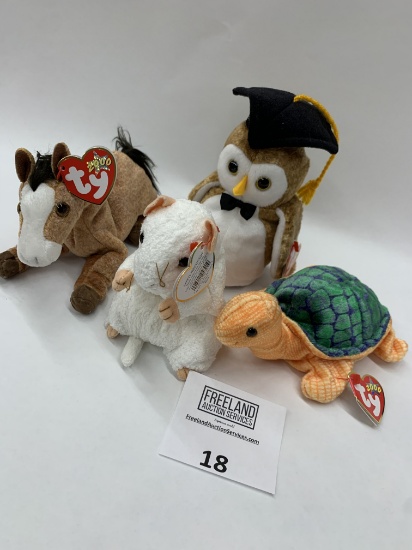 Four Cool Beanie Babies Cheezer, Oats, Peekaboo, & Wisest