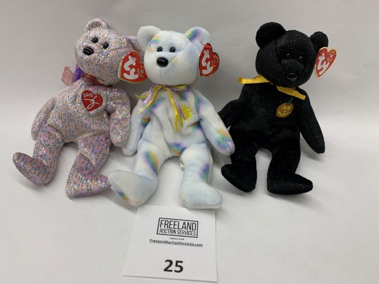 Three Cool Bear Beanie Babies! Haunt, Cheery, & 2001 Signature Bear