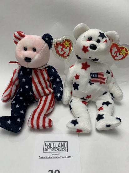 Pair Of Patriotic Beanie Babies Glory And Spangle Bears