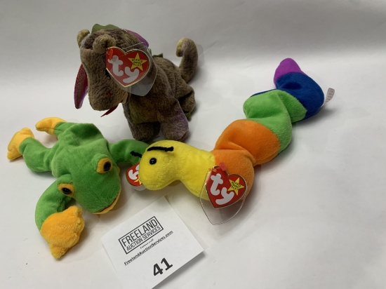 Three Early Version Beanie Babies Inch (pvc Pellets) Scorch And Smoochy