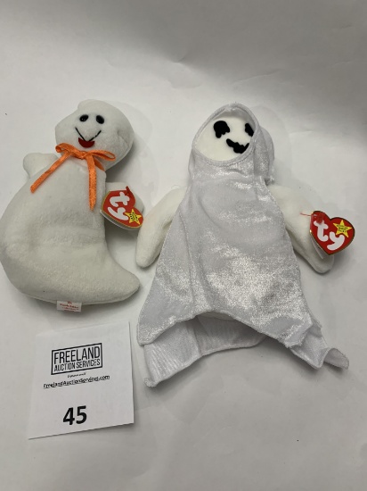 Pair Of Halloween Beanie Babies Spook (pvc Pellets) And Sheets