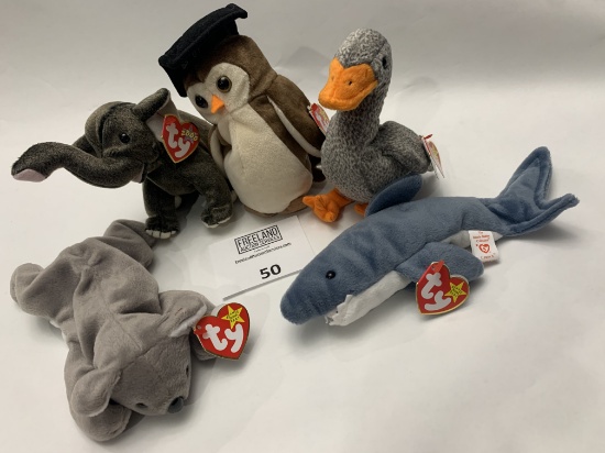 Five Beanie Babies Honks, Crunch, Mel, Wise And Trumpet