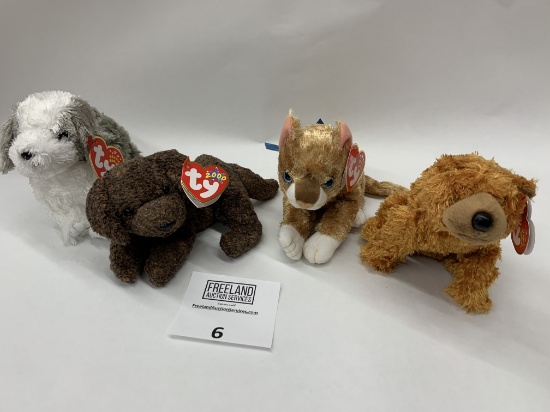 Four Animal Collectible Beanie Babies Herder, Sequoia, Mattie And Fetcher