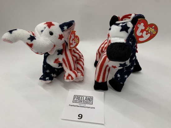 Pair Of Political Beanie Babies Righty 2000 And Lefty 2000