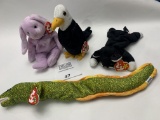 Four Beanie Babies Floppity, Baldy, Zip, Etc…