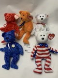 Five Beanie Babies Bears Liberty, Papa, Sizzle