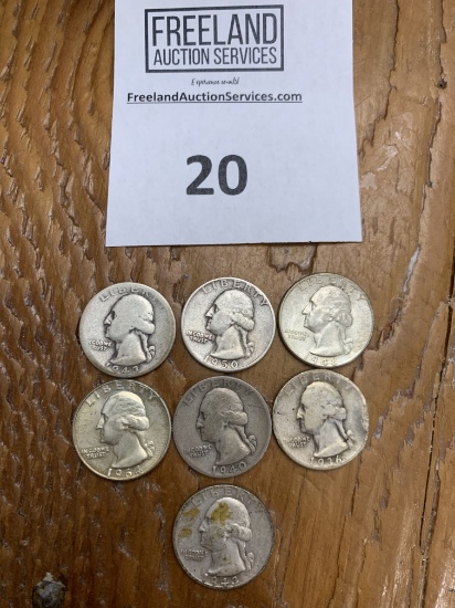 (7) Washington Silver Quarters 1936-1963