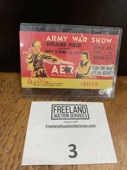 1942 Ww2 Army War Show Soldier Field Ticket (aer)